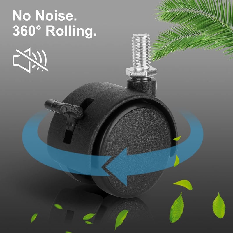 Dalyndar 4 Pack 1.5 Inch Swivel Stem Caster Wheels Replacement Casters 1.5'' Furniture Wheel with Locking Brake Metric Threaded Stem M8 Wheels for Table Drawer Plant Shelf Metal Rack Laundry Basket - Image 4